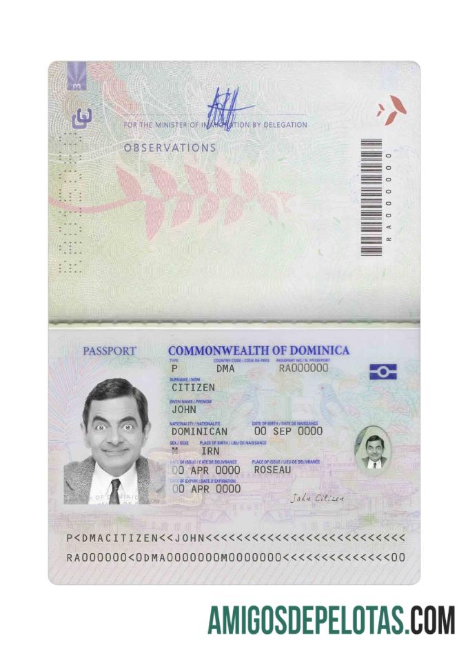 Passaporte Dominica 2021 Presente exemplo